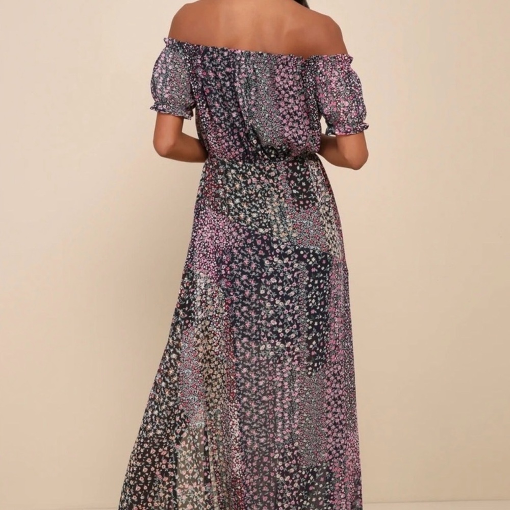 Lulu’s Neva Navy Blue Floral Print Off-the-shoulder Maxi Dress size XL - Picture 4 of 8
